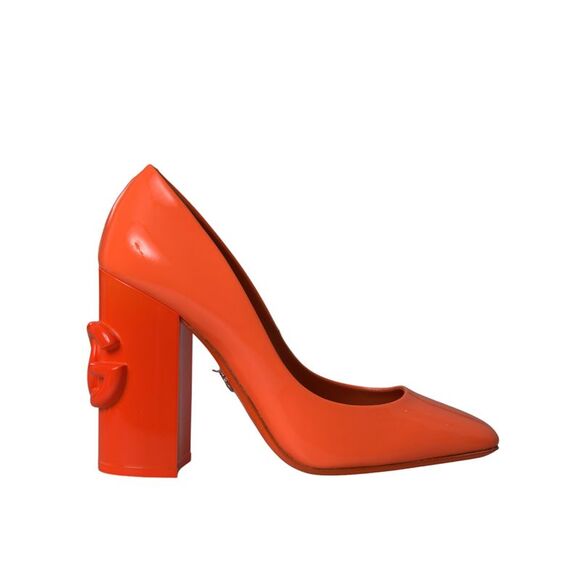 Dolce & Gabbana Shoes - Dolce & Gabbana Orange Patent Leather Logo Heels Pumps Women's Shoes